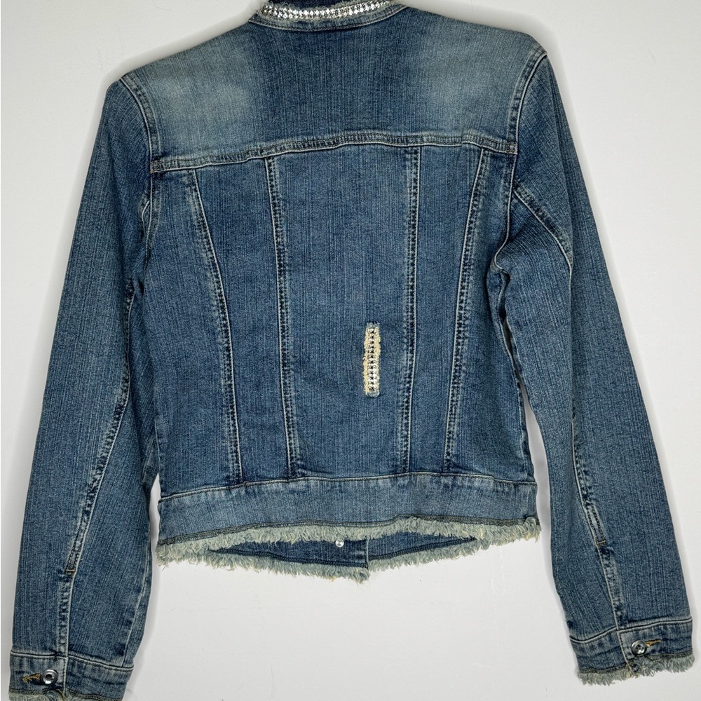 INC International Concepts Size M Y2K Blue Denim Jacket Rhinestone Vintage 2000s - Picture 4 of 8